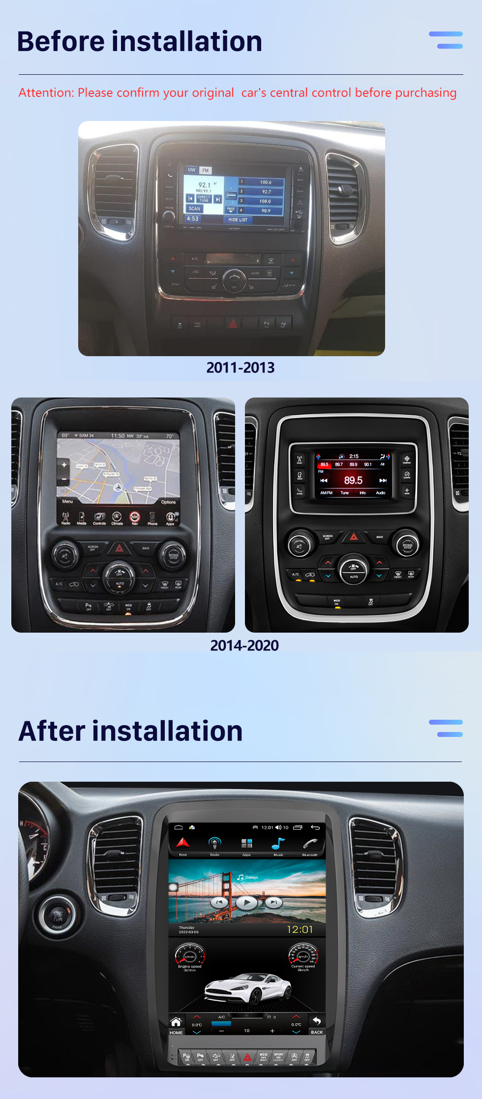 Seicane Carplay 12,1 Zoll Android 10.0 HD Touchscreen Android Auto GPS-Navigationsradio für Dodge Durango 2011 2012 2013-2020 mit Bluetooth Seicane Carplay 12,1 Zoll Android 10.0 HD Touchscreen Android Auto GPS-Navigationsradio für Dodge Durango 2011 2012 2013-2020 mit Bluetooth