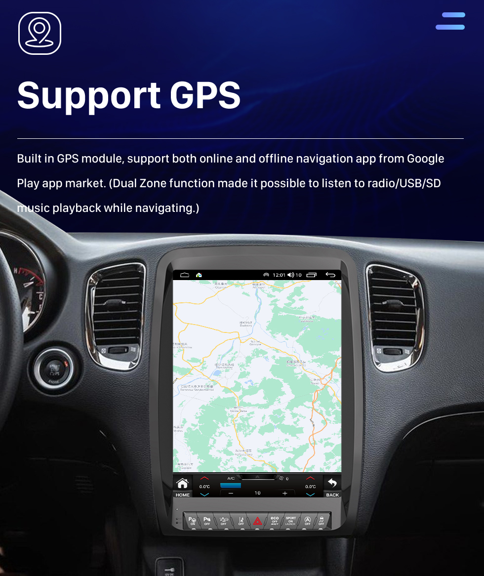 Seicane Carplay 13-дюймовый сенсорный экран Android 10.0 HD Android Авто GPS-навигация Радио для Dodge Durango 2011 2012 2013-2020 с Bluetooth