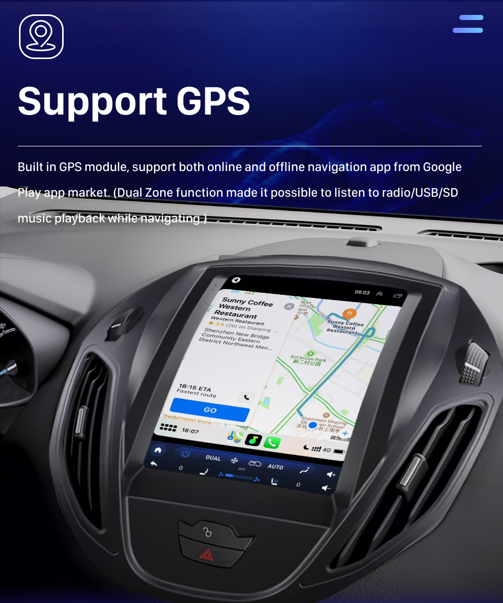 Seicane Radio de navegación GPS con pantalla táctil Android 10.0 HD de 9,7 pulgadas para FORD TOUMEO COURIER/TRANSIT COURIER de gama baja 2014 2015 2016-2018 con soporte Bluetooth Carplay Cámara TPMS AHD