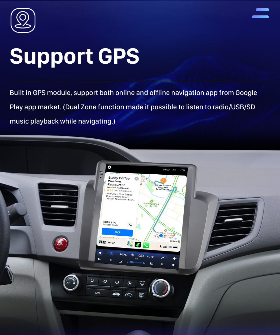 Seicane Rádio de navegação GPS com tela sensível ao toque HD Android 10.0 de 9,7 polegadas para 2012 HONDA CIVIC LHD com suporte para Bluetooth Carplay Câmera TPMS AHD
