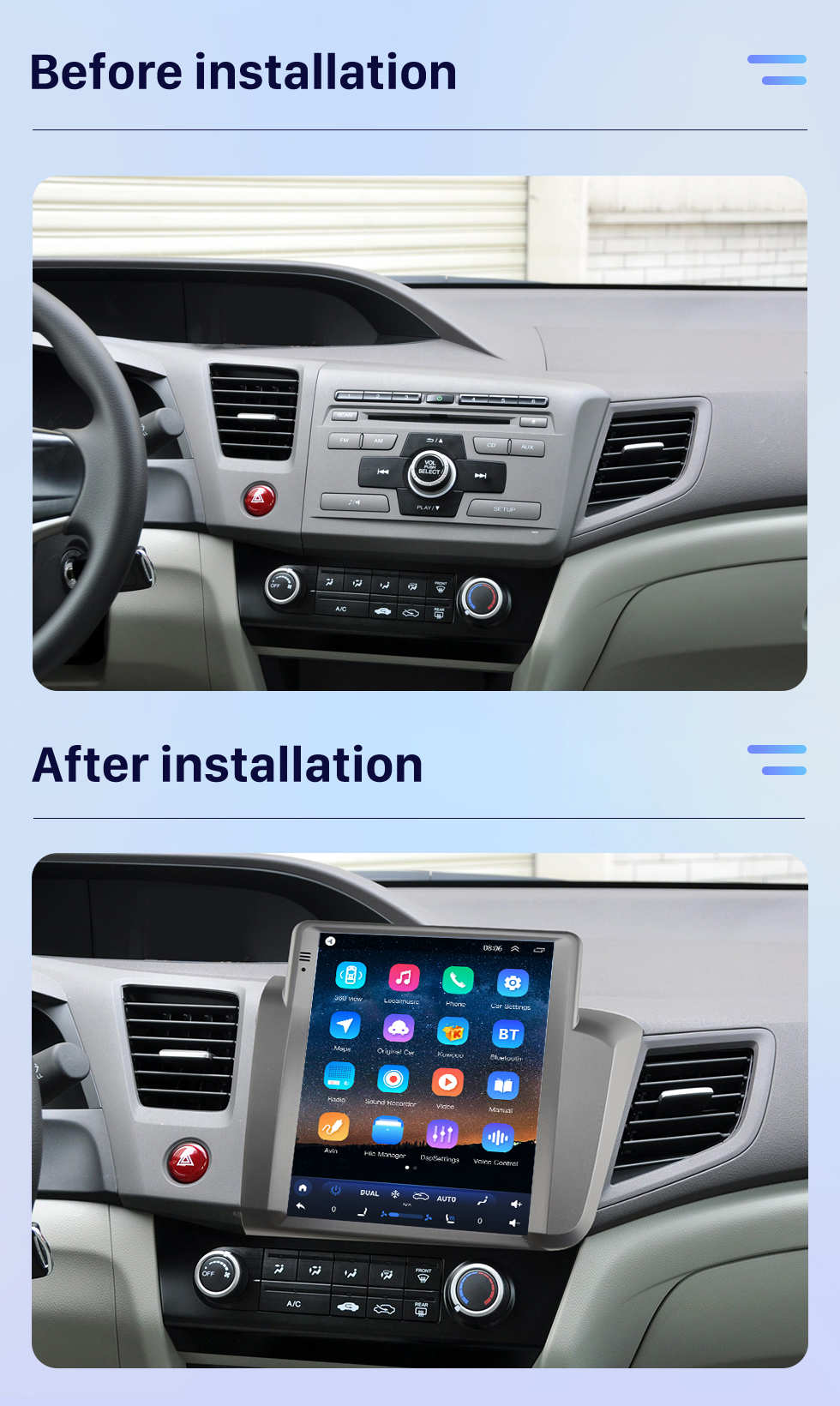 Seicane Radio de navigation GPS à écran tactile HD Android 10.0 de 9,7 pouces pour 2012 HONDA CIVIC LHD avec prise en charge Bluetooth Carplay Caméra TPMS AHD Seicane Radio de navigation GPS à écran tactile HD Android 10.0 de 9,7 pouces pour 2012 HONDA CIVIC LHD avec prise en charge Bluetooth Carplay Caméra TPMS AHD