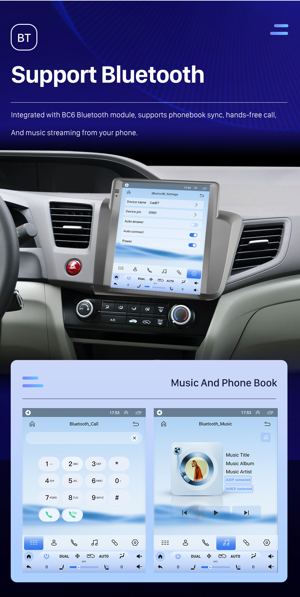 Seicane Radio de navigation GPS à écran tactile HD Android 10.0 de 9,7 pouces pour 2012 HONDA CIVIC LHD avec prise en charge Bluetooth Carplay Caméra TPMS AHD