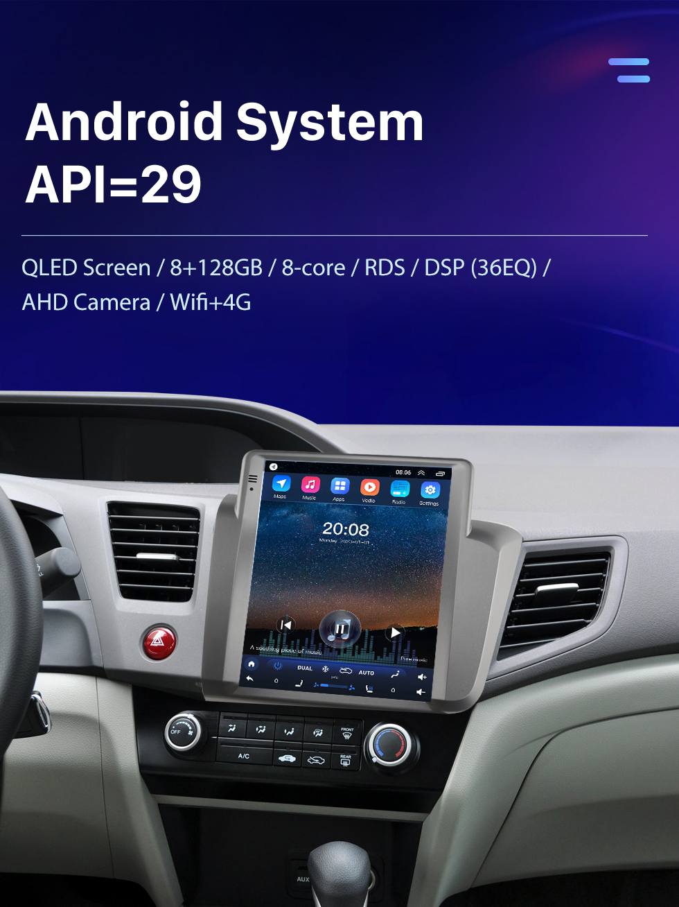 Seicane Radio de navigation GPS à écran tactile HD Android 10.0 de 9,7 pouces pour 2012 HONDA CIVIC LHD avec prise en charge Bluetooth Carplay Caméra TPMS AHD Seicane Radio de navigation GPS à écran tactile HD Android 10.0 de 9,7 pouces pour 2012 HONDA CIVIC LHD avec prise en charge Bluetooth Carplay Caméra TPMS AHD