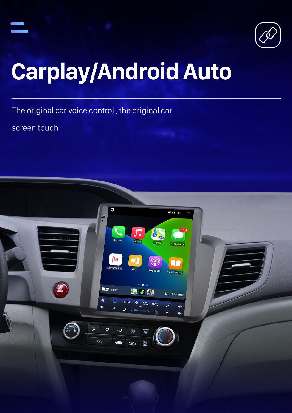 Seicane Radio de navigation GPS à écran tactile HD Android 10.0 de 9,7 pouces pour 2012 HONDA CIVIC LHD avec prise en charge Bluetooth Carplay Caméra TPMS AHD