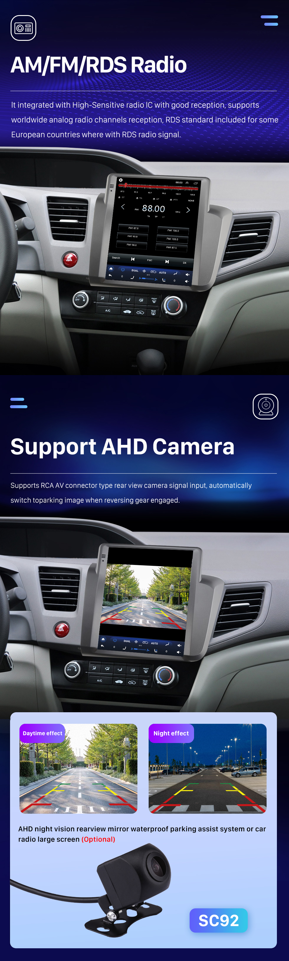 Seicane 9,7-дюймовый Android 10.0 HD с сенсорным экраном, GPS-навигация, радио для HONDA CIVIC LHD 2012 года с поддержкой Bluetooth Carplay, TPMS, AHD-камера