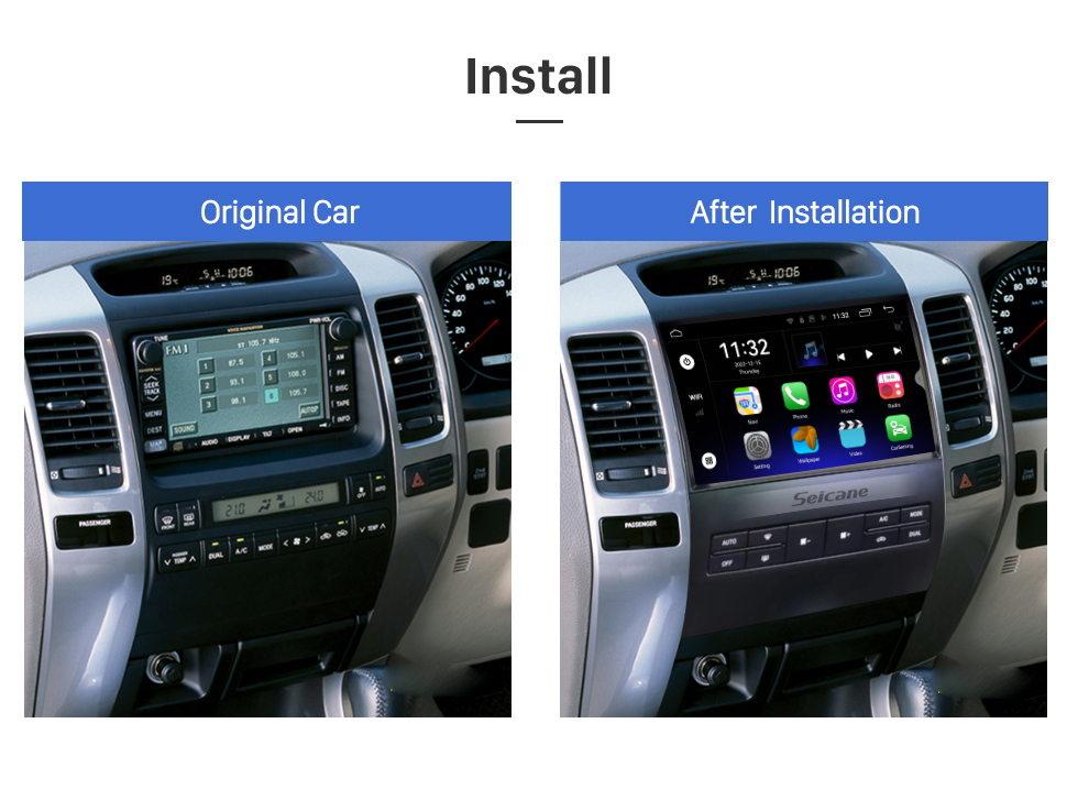 Seicane 9 Zoll Android 13.0 für 2003 2004 2005-2009 TOYOTA PRADO Stereo-GPS-Navigationssystem mit Bluetooth-Touchscreen-Unterstützung Rückfahrkamera Seicane 9 Zoll Android 13.0 für 2003 2004 2005-2009 TOYOTA PRADO Stereo-GPS-Navigationssystem mit Bluetooth-Touchscreen-Unterstützung Rückfahrkamera