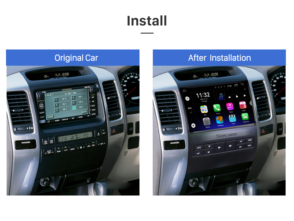 Seicane 9 pulgadas Android 13.0 para 2003 2004 2005-2009 TOYOTA PRADO Sistema de navegación GPS estéreo con soporte de pantalla táctil Bluetooth Cámara de visión trasera