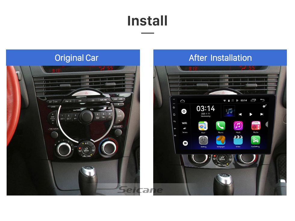 Seicane Android 12.0 de 9 polegadas para 2003 2004 2005-2008 MAZDA RX-8 Stereo Sistema de navegação GPS com suporte a Bluetooth TouchScreen Câmera retrovisora