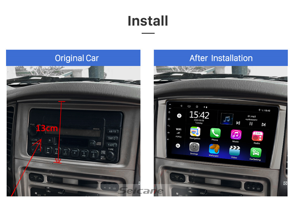 Seicane 9 inch Android 12.0 for 2003 2004 2005 2006-2008 TOYOTA LAND CRUISER 100 MANUAL AC Stereo GPS navigation system with Bluetooth TouchScreen support Rearview Camera