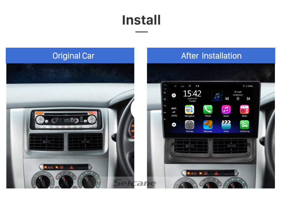 Seicane 9 pouces Android 13.0 pour 2007 2008 2009-2014 PERODUA VIVA Système de navigation GPS stéréo avec prise en charge de l&amp;#39;écran tactile Bluetooth Caméra de recul