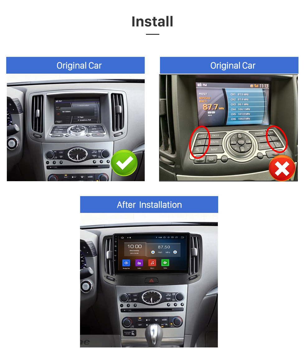 Seicane Écran tactile HD 9 pouces Android 13.0 pour 2006 2007 2008-2014 INFINITI G Radio Système de navigation GPS Prise en charge Bluetooth Carplay Caméra de recul