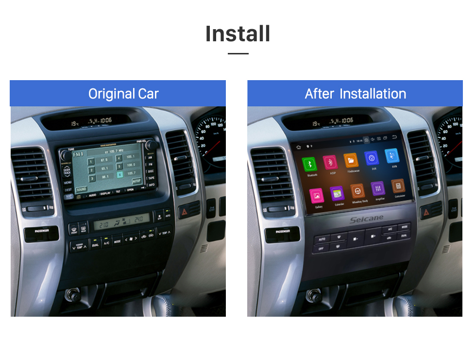 Seicane Carplay 9-дюймовый HD-сенсорный экран Android 13.0 для 2003-2009 TOYOTA PRADO HIGH-END GPS-навигация Android Auto Head Unit Поддержка DAB + OBDII USB TPMS WiFi Управление рулевым колесом