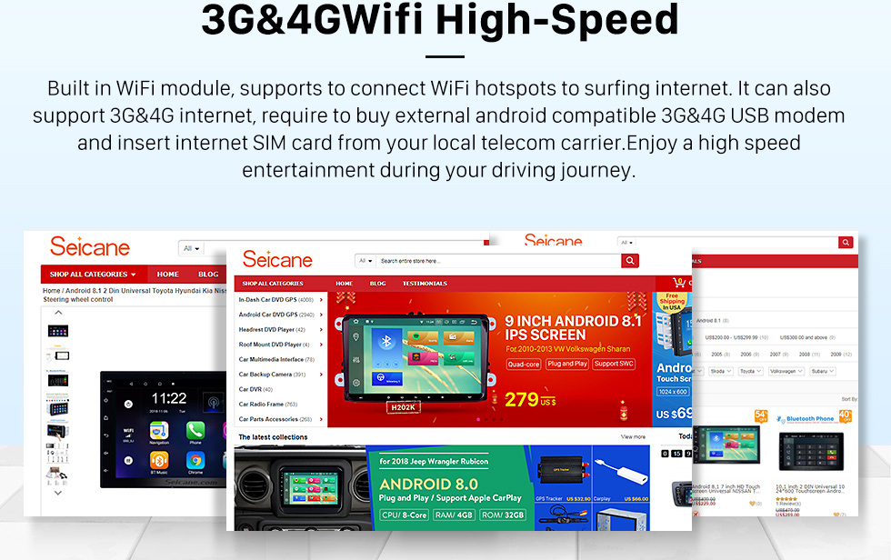Seicane HD-Touchscreen 7 Zoll Android 13.0 für 2011 2012 2013 2014–2017 JEEP WRANGLER RUBICON Radio GPS-Navigationssystem Bluetooth Carplay-Unterstützung Rückfahrkamera