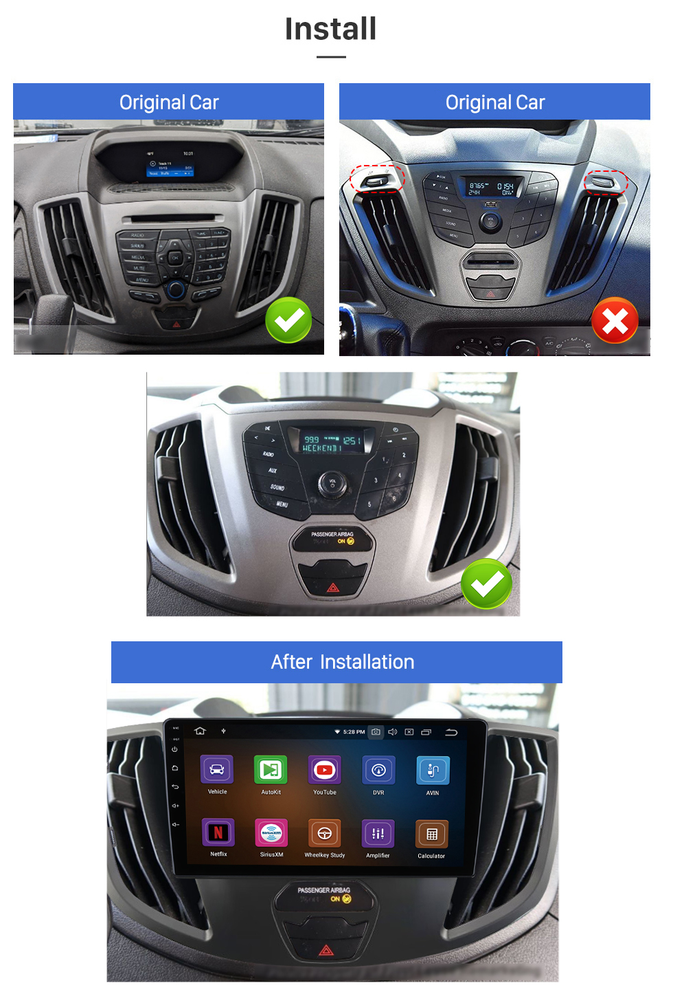 Seicane Carplay 9 Zoll Android 13.0 für 2015 2016 2017-2022 FORD TRANSIT GPS Navigation Android Autoradio mit Bluetooth HD Touchscreen Unterstützung TPMS DVR DAB+