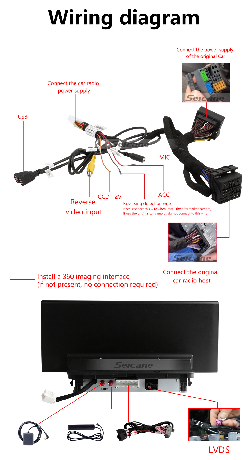 Carplay 12,3 pouces Radio HD écran tactile pour 2013-2018 2019 2020 Audi A3  Système de navigation GPS avec WIFI Bluetooth USB Mirror Link Rearview AUX