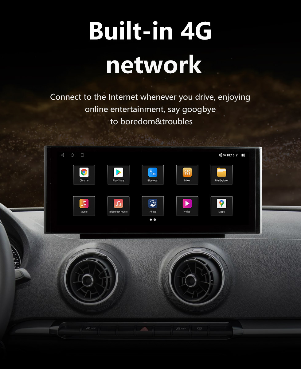 Seicane Écran tactile HD 12,3 pouces Android 11.0 Radio de navigation GPS pour 2013-2018 2019 2020 Audi A3 avec prise en charge Bluetooth AUX DVR Carplay Commande au volant