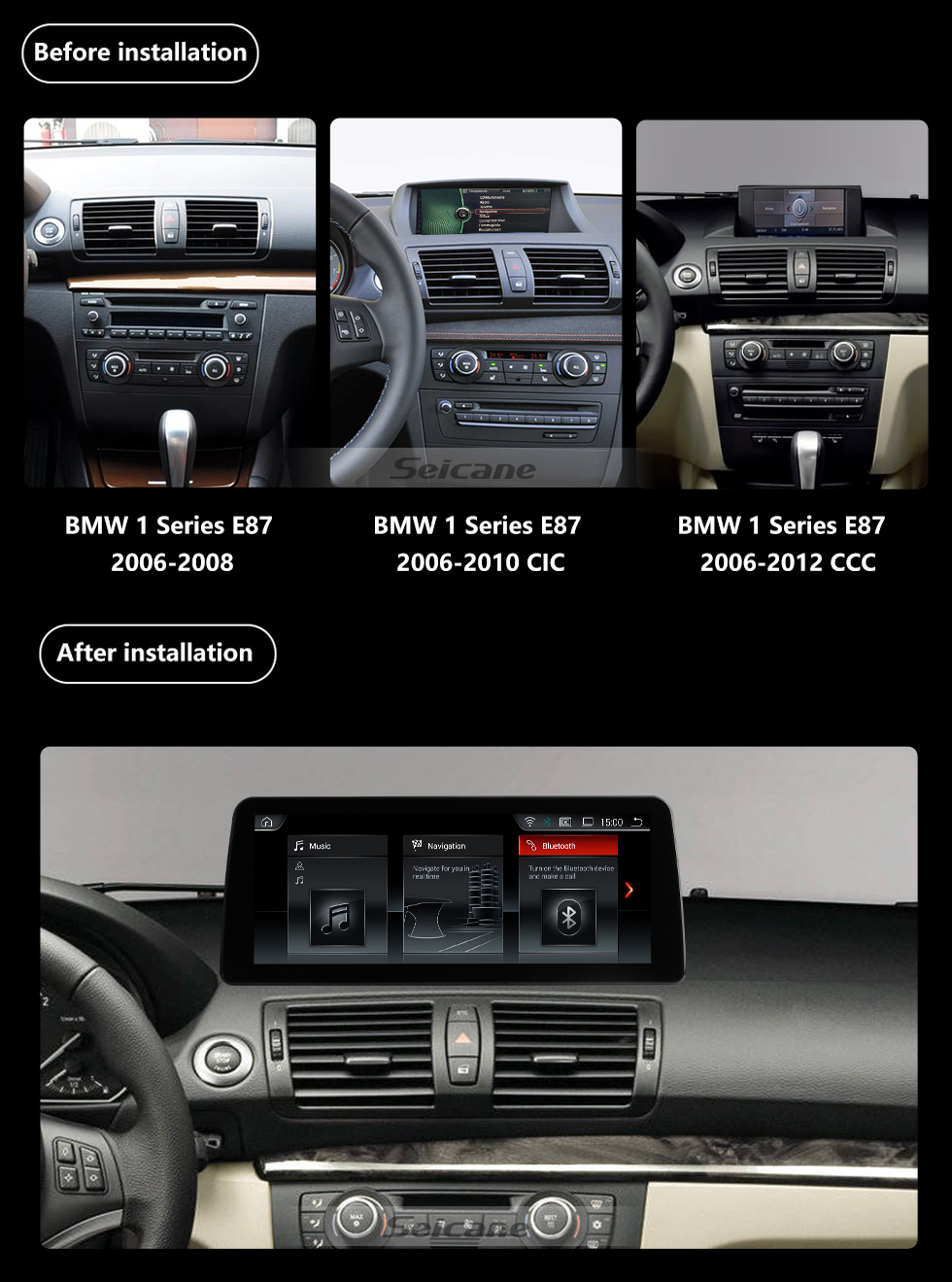 Seicane Android 10.0 para BMW E87 2006-2012 Rádio 10,25 polegadas HD Touchscreen Sistema de navegação GPS com suporte para Bluetooth Carplay SWC