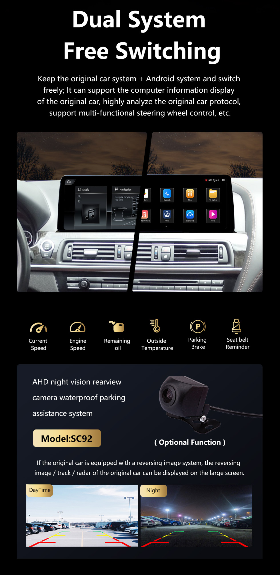 Seicane Carplay Android 11.0 12,3 pouces pour 2011 2012 2013-2016 BMW Série 6 F06 F12 640i 650i Radio HD Système de navigation GPS à écran tactile avec Bluetooth