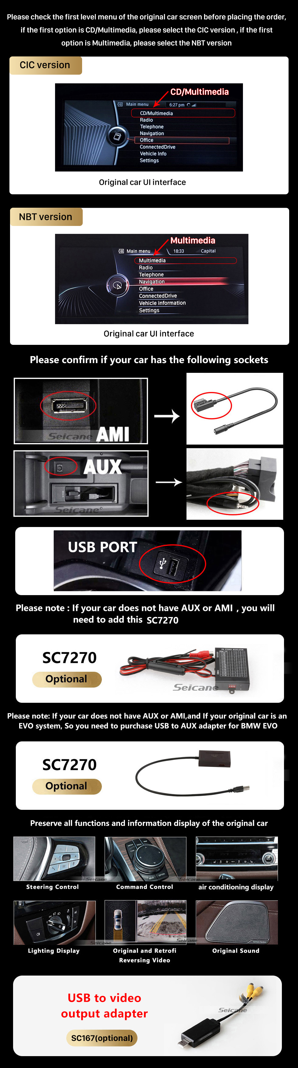 Seicane Carplay Android 11.0 12,3 pouces pour 2011 2012 2013-2016 BMW Série 6 F06 F12 640i 650i Radio HD Système de navigation GPS à écran tactile avec Bluetooth