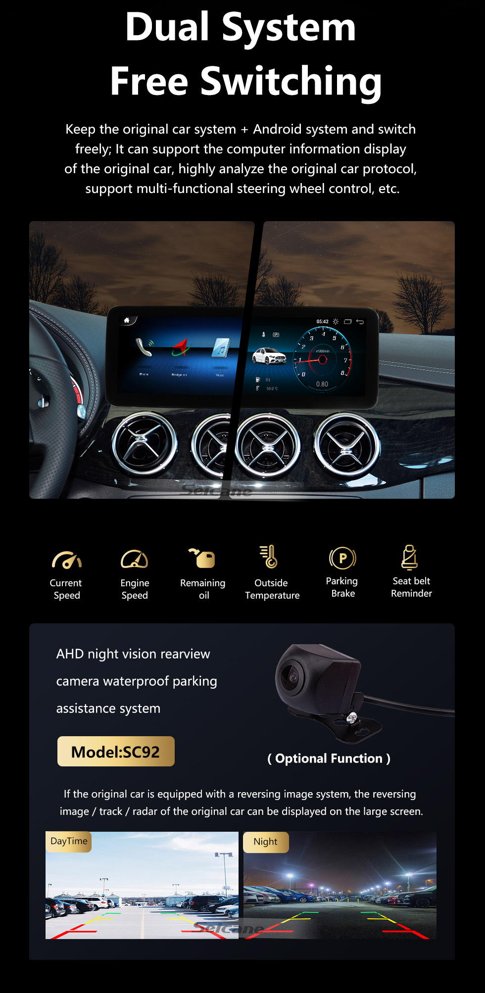 Seicane Carplay Android 11.0 HD Écran tactile 12,3 pouces pour 2013-2015 2016 2017 2018 Mercedes Classe B W246 B180 B200 B220 B250 B260 Système de navigation GPS radio avec Bluetooth