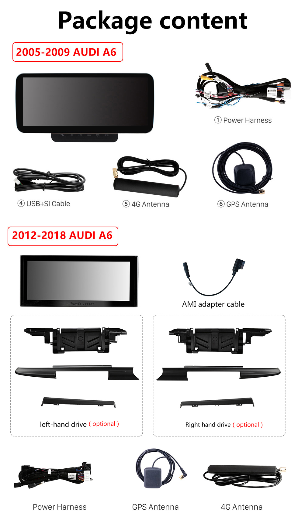 Seicane 12,3 Zoll Android 11.0 für 2005-2017 2018 2019 Audi A6 A7 Autoradio Bluetooth HD Touchscreen Carplay GPS-Navigationssystem 