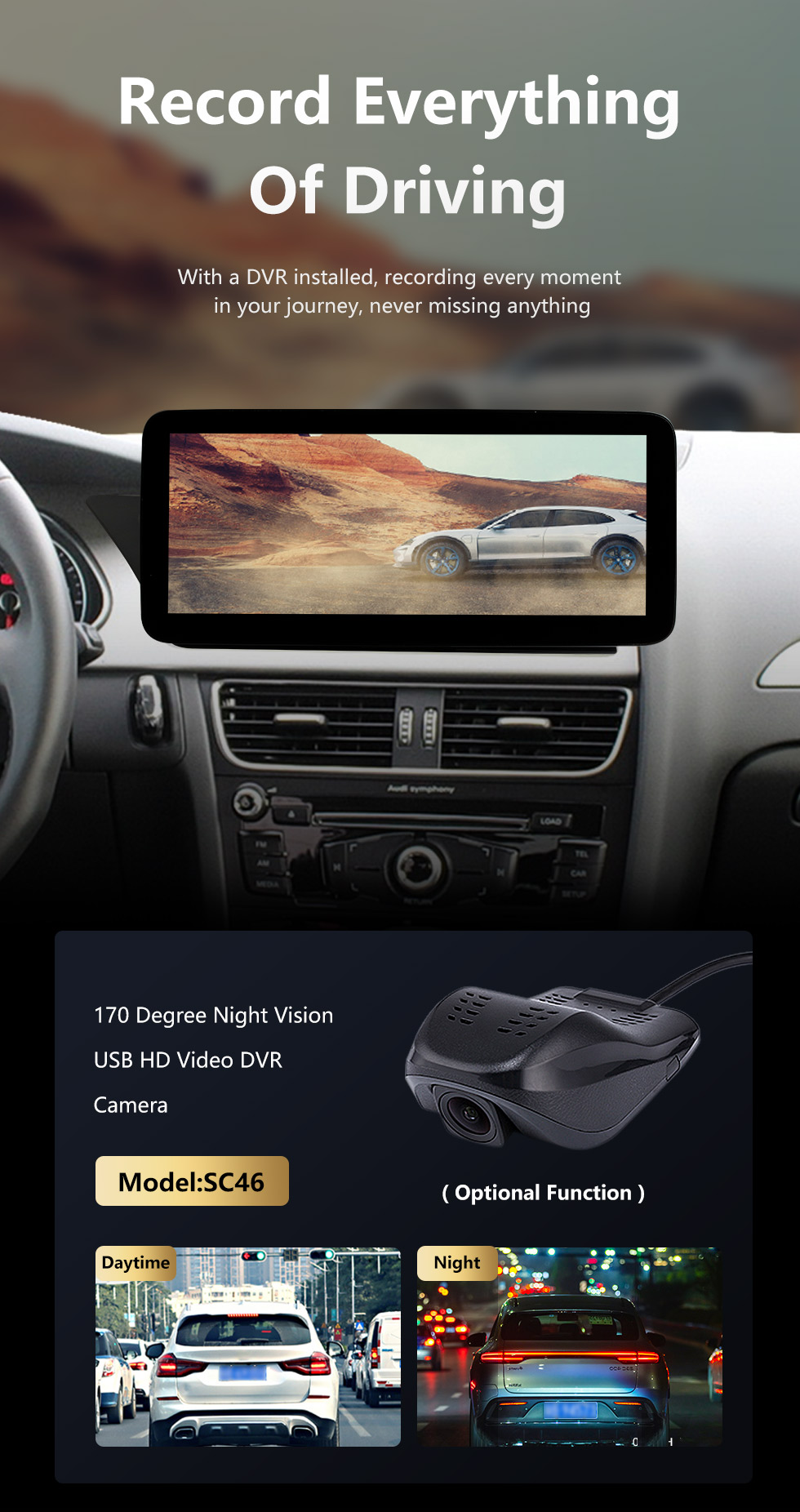 Seicane Écran tactile HD 12,3 pouces Android 11.0 Radio de navigation GPS pour 2008-2017 2018 2019 Audi A4 A5 S4 S5 A4L B8 avec prise en charge Bluetooth AUX DVR Carplay OBD Commande au volant