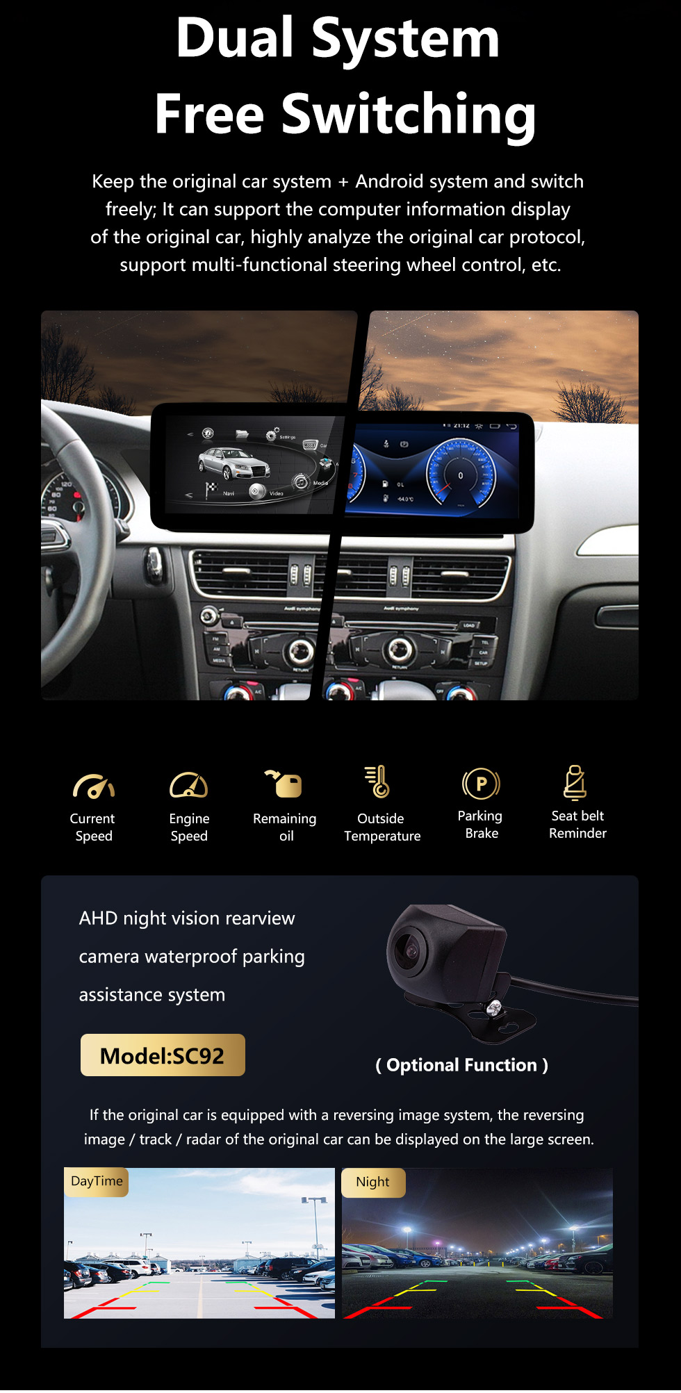 Seicane HD Touchscreen 12,3 polegadas Android 11.0 Rádio de navegação GPS para 2008-2017 2018 2019 Audi A4 A5 S4 S5 A4L B8 com suporte Bluetooth AUX DVR Carplay OBD Controle do volante