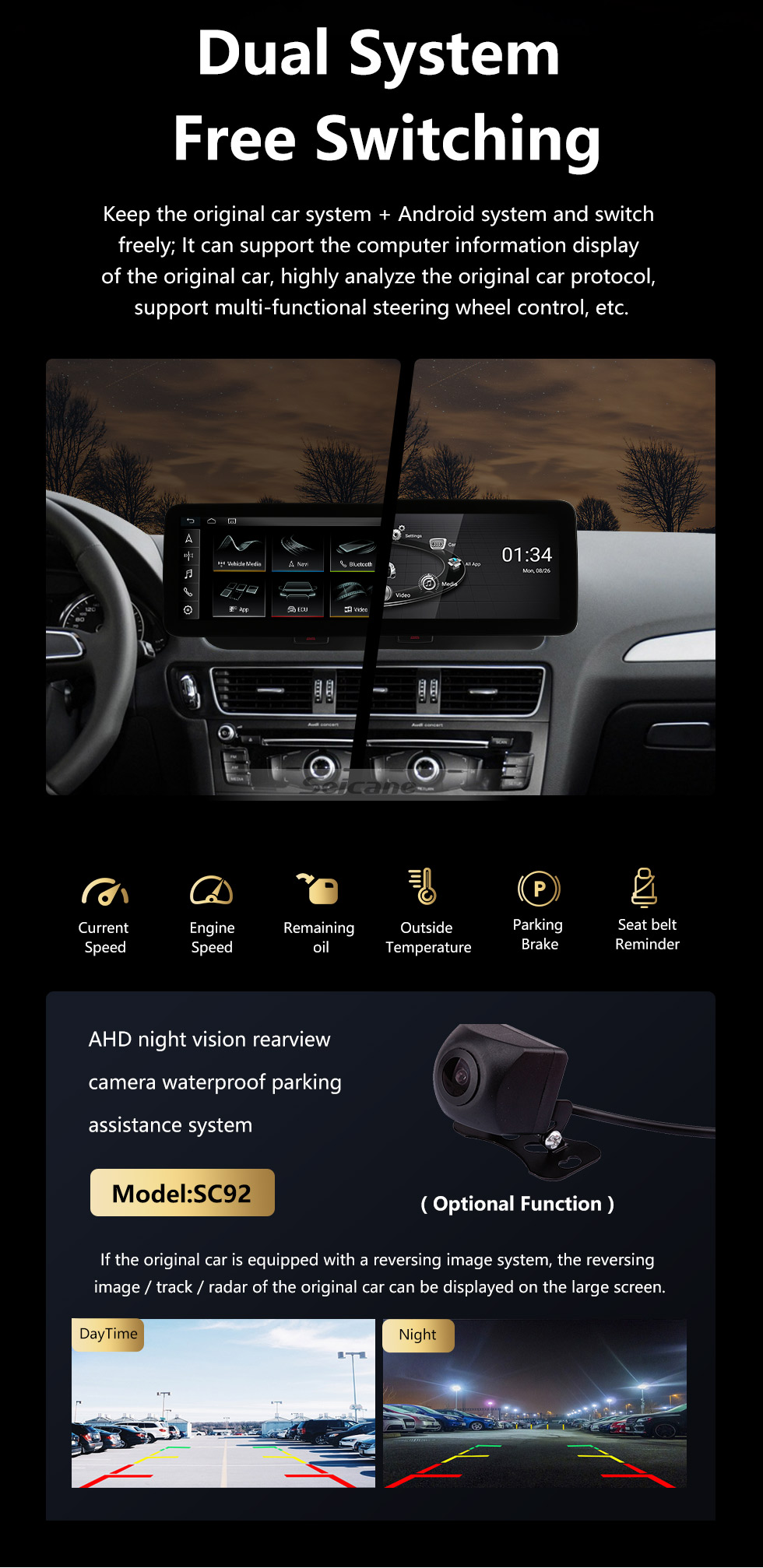 Seicane OEM Android 11.0 HD Pantalla táctil 12.3 pulgadas Carplay para 2009-2016 2017 2018 2019 AUDI Q5 Radio Sistema de navegación GPS con soporte Bluetooth Cámara de respaldo TV digital