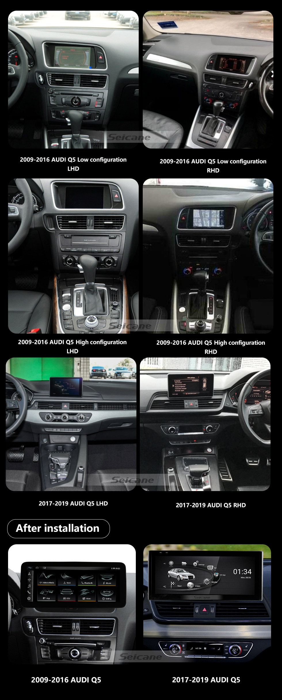 Seicane OEM Android 11.0 HD Сенсорный экран 12,3 дюйма Carplay для 2009-2016 2017 2018 2019 AUDI Q5 Radio GPS-навигационная система с поддержкой Bluetooth Резервная камера Цифровое телевидение