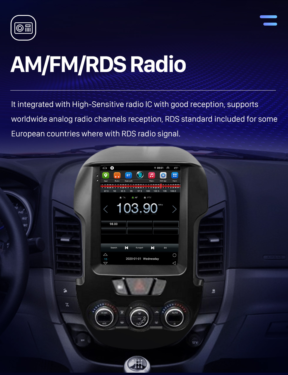 Seicane Carplay oem 9.7 polegadas android 10.0 para 2012 ford ranger rádio sistema de navegação gps com tela sensível ao toque hd suporte bluetooth obd2 dvr tpms