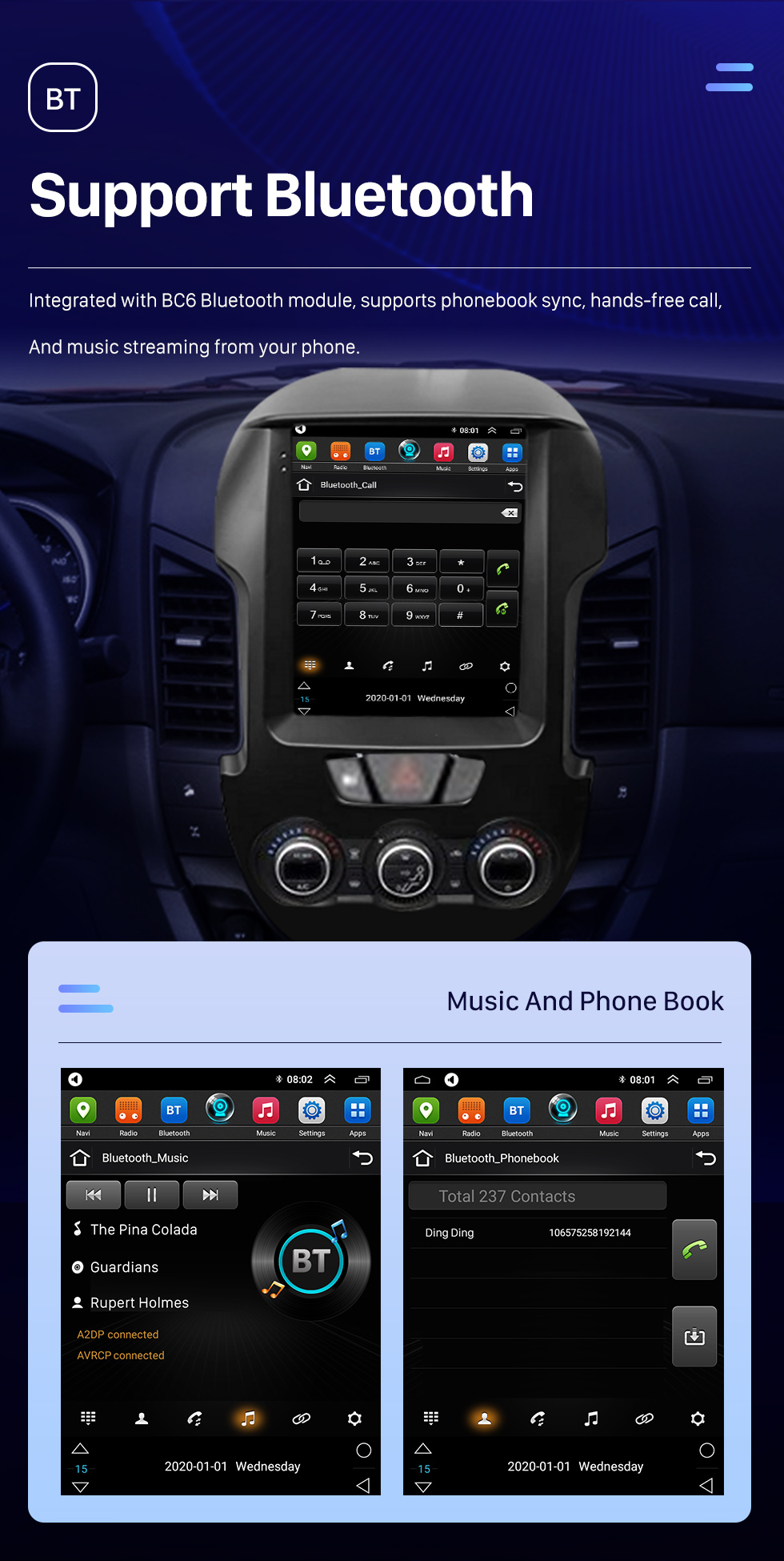 Seicane Carplay OEM 9,7 pouces Android 10.0 pour 2012 Ford RANGER Radio Système de navigation GPS avec écran tactile HD Prise en charge Bluetooth OBD2 DVR TPMS
