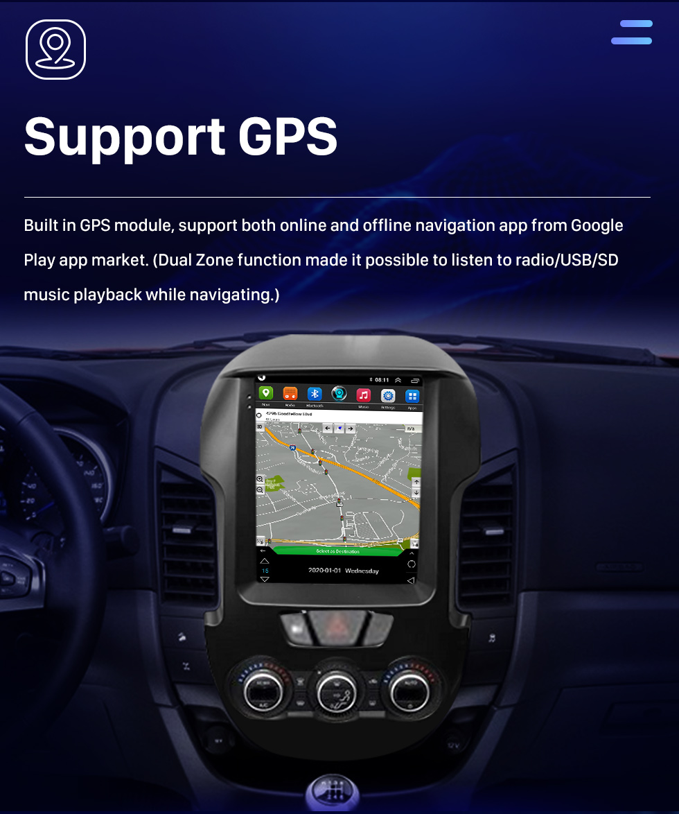 Seicane Carplay oem 9.7 polegadas android 10.0 para 2012 ford ranger rádio sistema de navegação gps com tela sensível ao toque hd suporte bluetooth obd2 dvr tpms