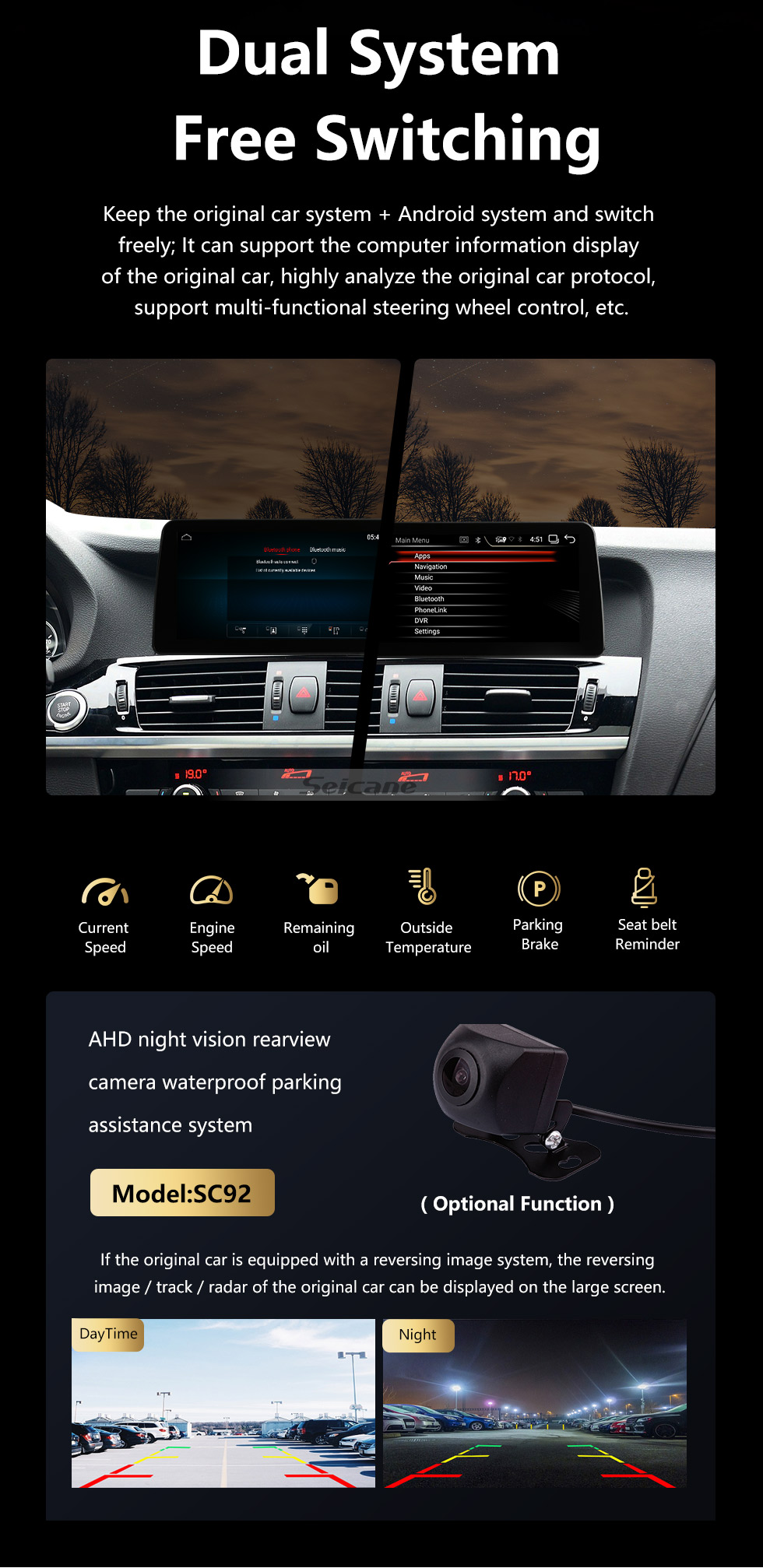 Seicane Tela sensível ao toque HD de 12,3 polegadas para 2011-2019 2020 2021 2022 BMW X3 X4 F25 F26 Rádio Android 11.0 Sistema de navegação GPS com suporte a Bluetooth Carplay TPMS