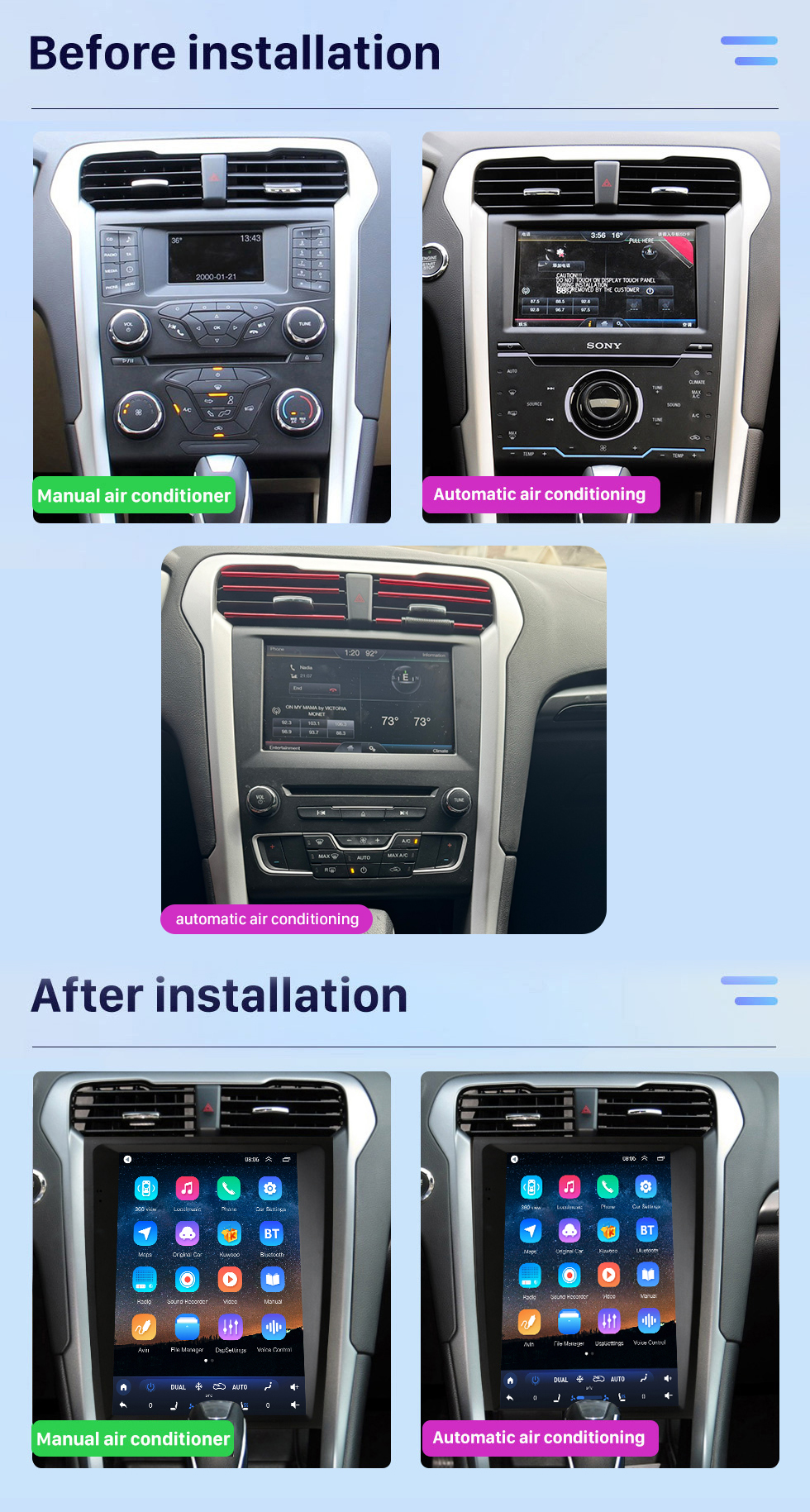 Seicane 12,1 Zoll Android 10.0 HD Touchscreen GPS Navigationsradio für 2013-2018 Ford Mondeo Fusion MK5 mit Bluetooth Carplay Unterstützung TPMS AHD Kamera