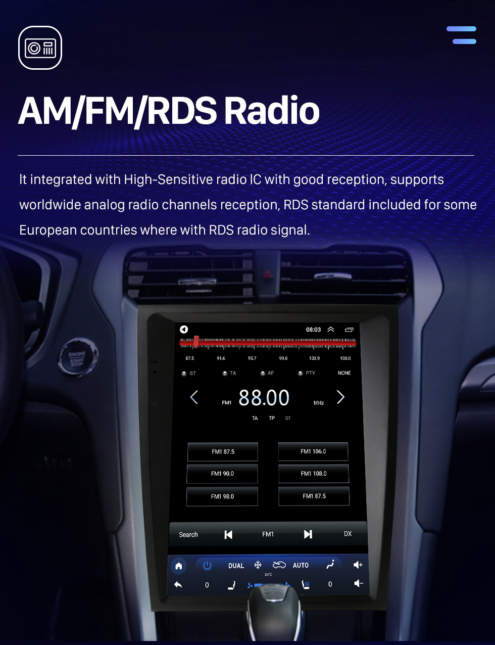 Seicane Radio de navigation GPS à écran tactile Android 10.0 HD de 12,1 pouces pour Ford Mondeo Fusion MK5 2013-2018 avec prise en charge Bluetooth Carplay Caméra TPMS AHD