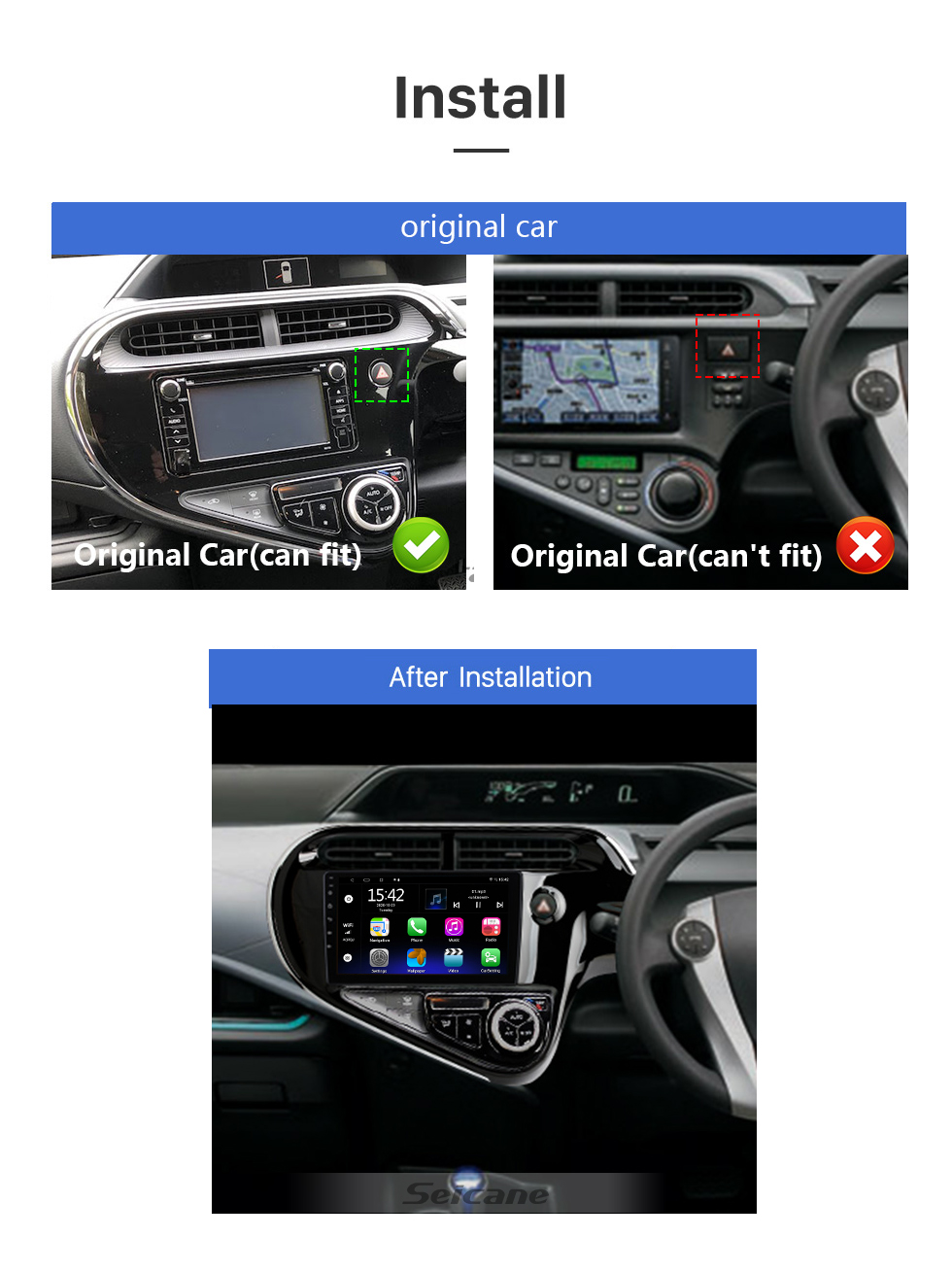 Seicane 9 inch Android 13.0 for 2018 TOYOTA PRIUS C Stereo GPS navigation system with Bluetooth TouchScreen support Rearview Camera Seicane 9 inch Android 13.0 for 2018 TOYOTA PRIUS C Stereo GPS navigation system with Bluetooth TouchScreen support Rearview Camera