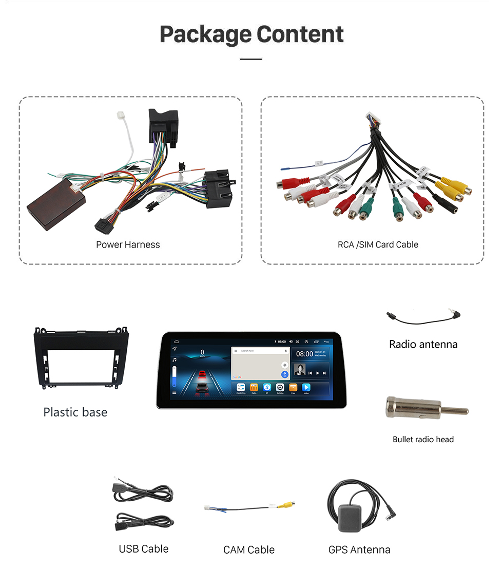 Seicane Carplay Écran tactile HD 12,3 pouces Android 12.0 pour 2004 2005 2006-2012 Mercedes-Benz B200 Navigation GPS Android Auto Head Unit Prise en charge DAB+ OBDII WiFi Commande au volant