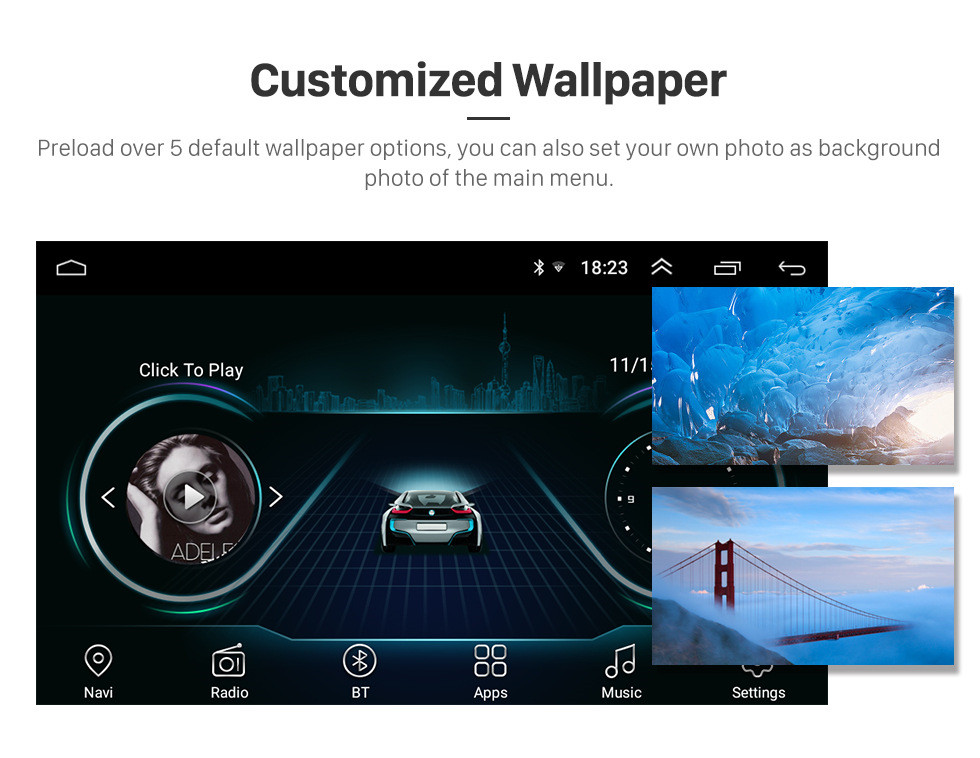 Seicane Android 8.1 Универсальное радио Мультимедийный плеер GPS-навигация 7-дюймовый сенсорный экран HD Bluetooth USB Carplay Управление на рулевом колесе