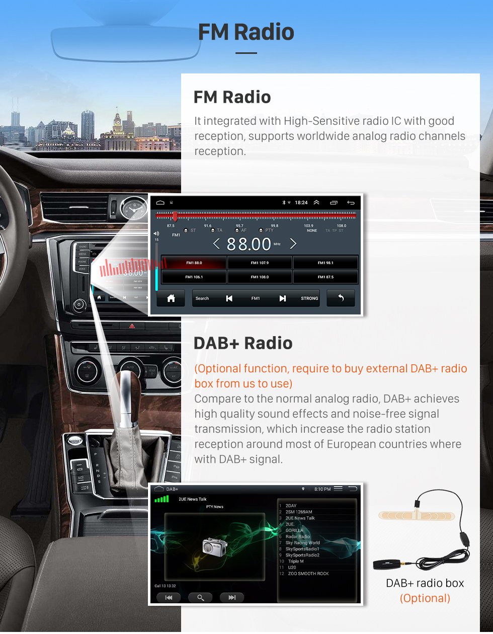 Seicane Android 8.1 Universal Radio Reproductor multimedia Navegación GPS Pantalla táctil HD de 7 pulgadas Bluetooth USB Carplay Control del volante