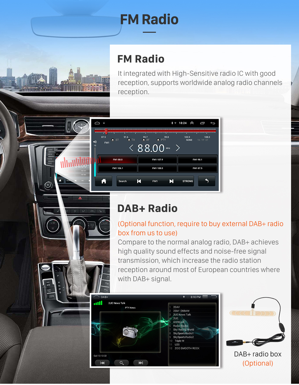 Seicane Android 8.1 Rádio Universal Player Multimídia de Navegação GPS 7 polegadas HD tela sensível ao toque Bluetooth USB Carplay Controle de Volante