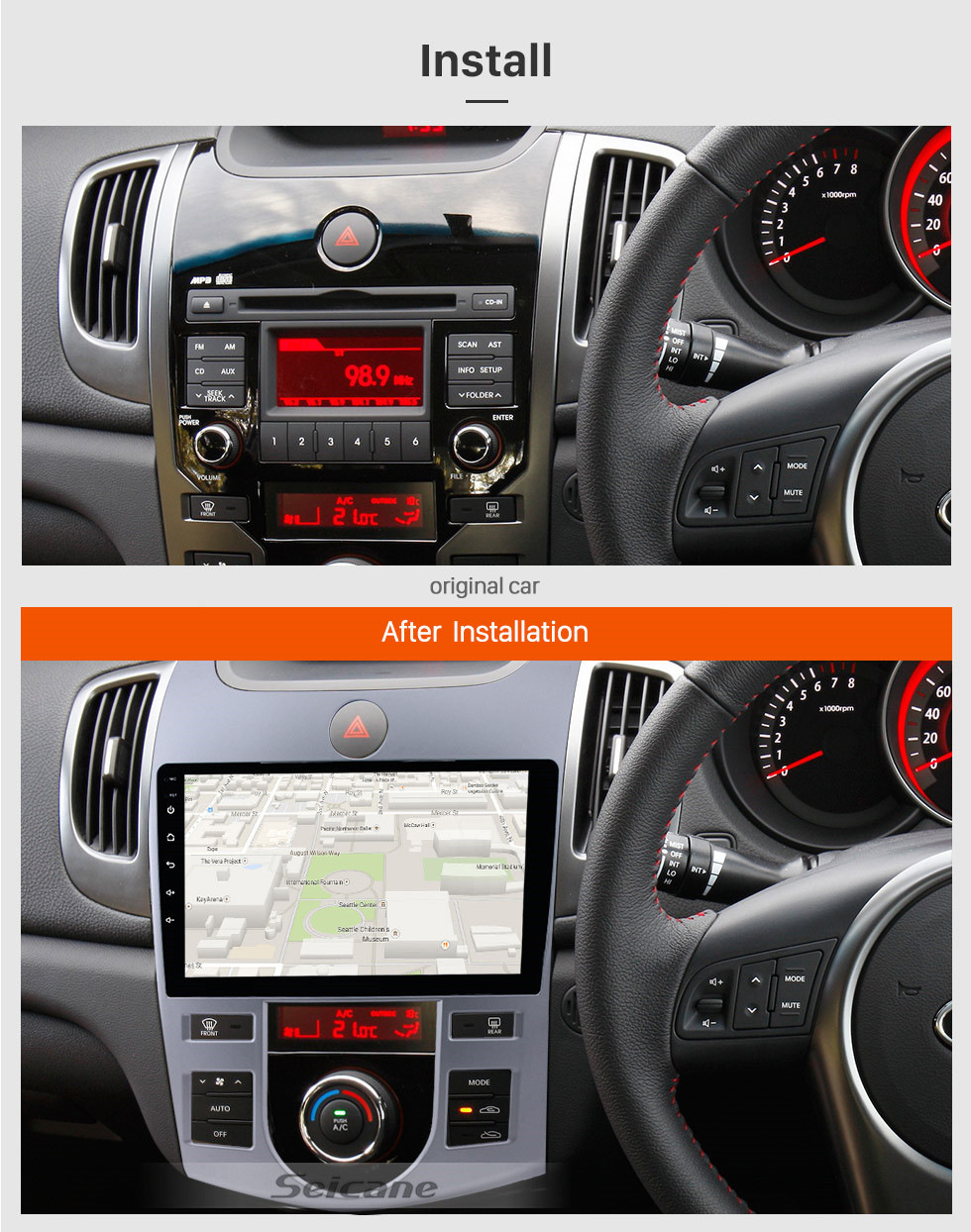 Seicane 9 inch Android 8.1 GPS Navigation HD Touchscreen Radio for 2008-2012 KIA Forte(AT) with Mirror Link WIFI Bluetooth OBD2 Rearview Camera 1080P Video Seicane 9 inch Android 8.1 GPS Navigation HD Touchscreen Radio for 2008-2012 KIA Forte(AT) with Mirror Link WIFI Bluetooth OBD2 Rearview Camera 1080P Video