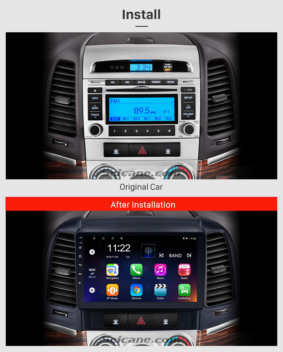 Seicane OEM 2005-2012 HYUNDAI SANTA FE Mise à niveau radio avec Android 8.1 Bluetooth Navigation GPS Système audio de voiture Écran tactile WiFi 3G Lien en miroir OBD2 Caméra de recul DVR AUX Seicane OEM 2005-2012 HYUNDAI SANTA FE Mise à niveau radio avec Android 8.1 Bluetooth Navigation GPS Système audio de voiture Écran tactile WiFi 3G Lien en miroir OBD2 Caméra de recul DVR AUX