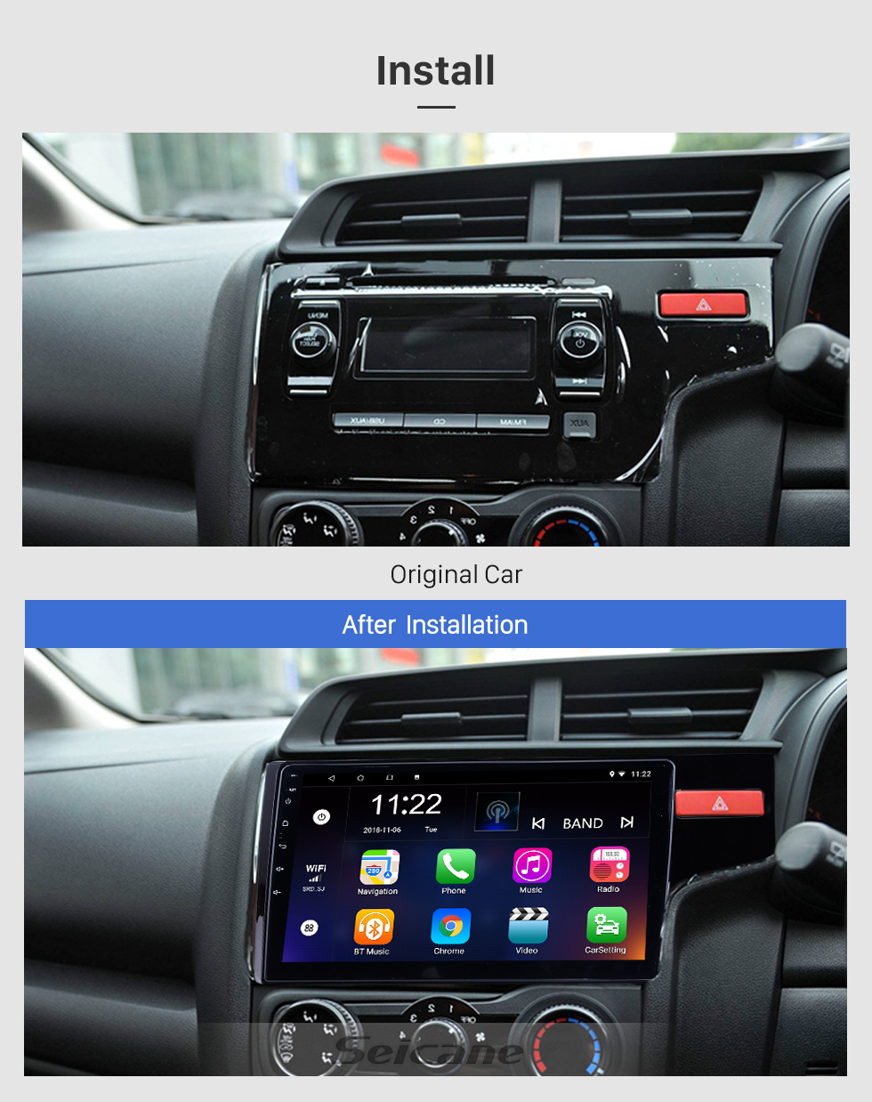 Seicane 10,1 Zoll Android 8.1 1024 * 600 2014 2015 HONDA JAZZ / FIT (RHD) Radio Bluetooth Touchscreen GPS-Navigationssystem Auto Stereo Spiegel-Verbindung Lenkradsteuerung 1080P DAB + Seicane 10,1 Zoll Android 8.1 1024 * 600 2014 2015 HONDA JAZZ / FIT (RHD) Radio Bluetooth Touchscreen GPS-Navigationssystem Auto Stereo Spiegel-Verbindung Lenkradsteuerung 1080P DAB +