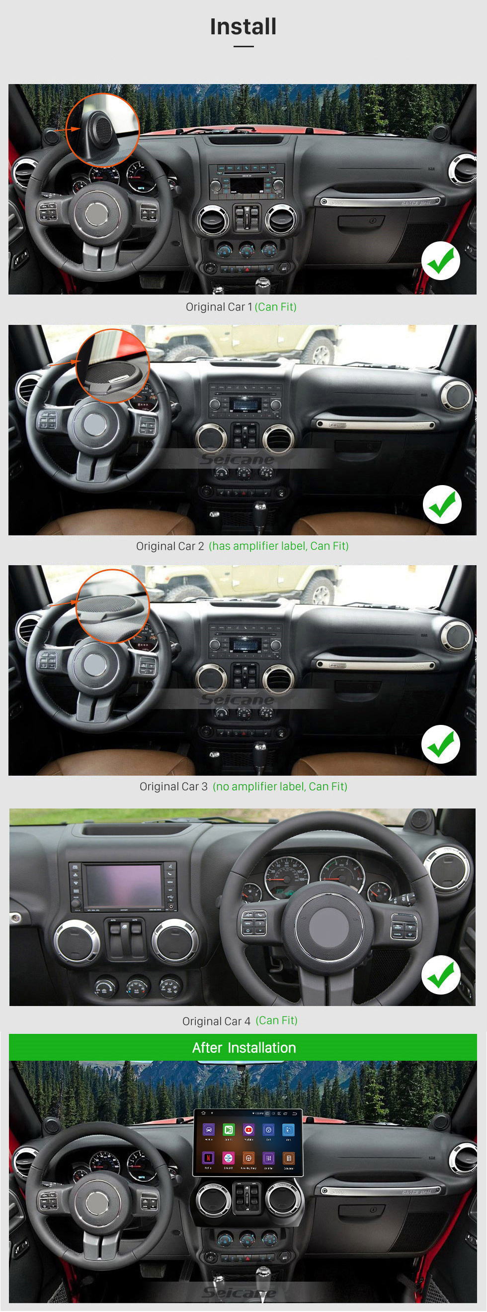 Seicane 13 Zoll Carplay 2K Android 12.0 für JEEP Wrangler 2011 2012 2013 2014 2015 2016 2017 Bluetooth GPS Radio Autoradio mit Lenkradsteuerung