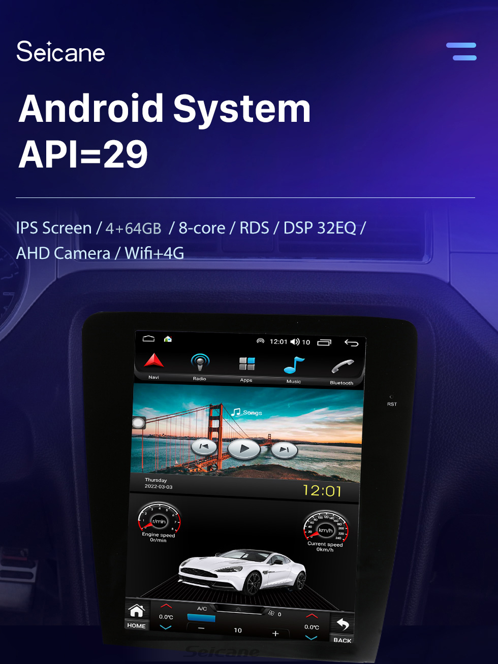 Seicane 12,1-дюймовый Android 10.0 HD Сенсорный экран GPS-навигация Радио для Mitsubishi Pajero Sport V93 V97 V98 2016-2019 с поддержкой Bluetooth Carplay TPMS