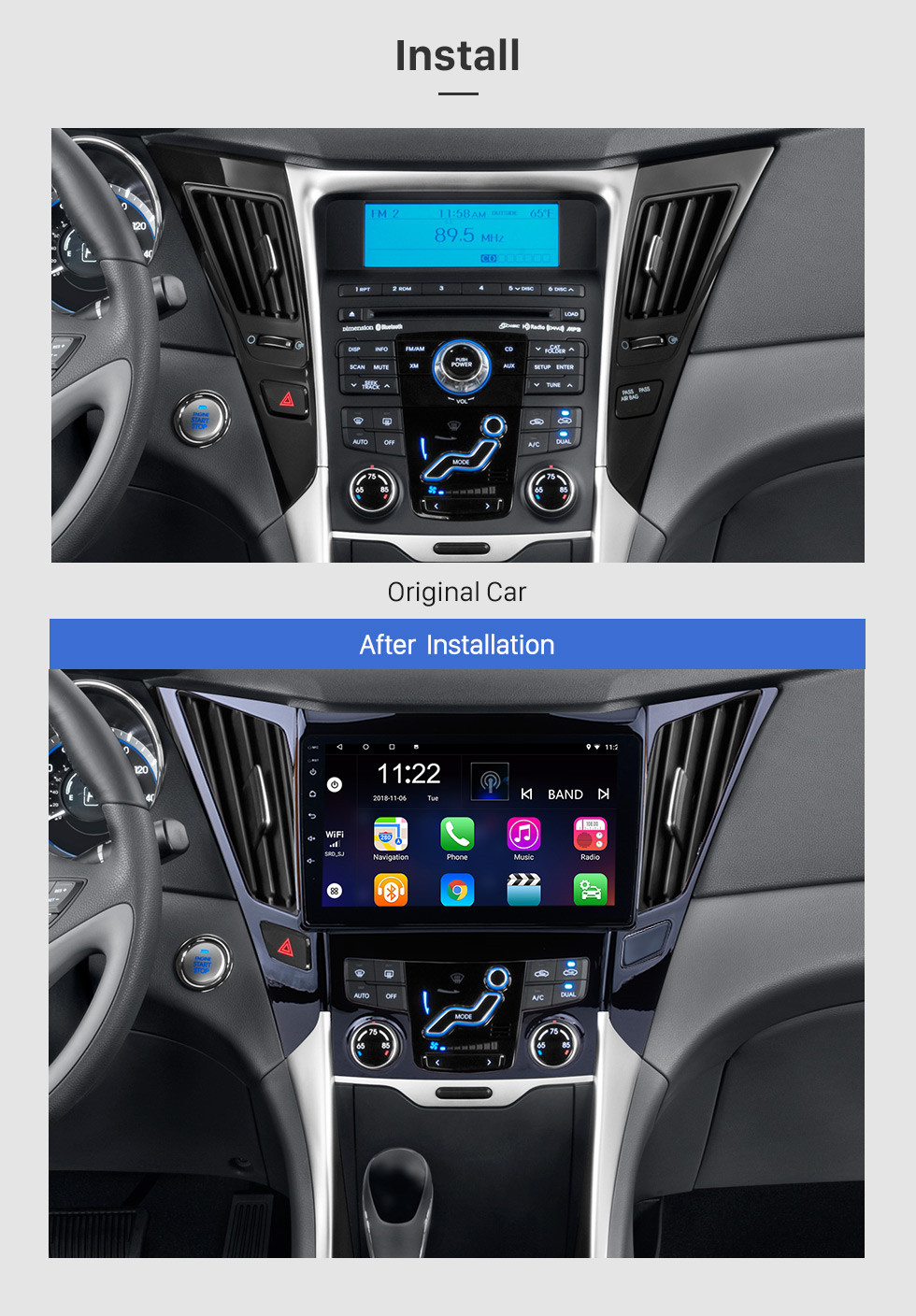 Seicane 9 Zoll All-in-One Android 8.1 GPS-Navigationssystem Für 2011-2015 HYUNDAI Sonata i40 i45 mit Touchscreen TPMS DVR OBD II Rückfahrkamera AUX USB SD-Lenkradsteuerung 3G WiFi-Videoradio Bluetooth Seicane 9 Zoll All-in-One Android 8.1 GPS-Navigationssystem Für 2011-2015 HYUNDAI Sonata i40 i45 mit Touchscreen TPMS DVR OBD II Rückfahrkamera AUX USB SD-Lenkradsteuerung 3G WiFi-Videoradio Bluetooth