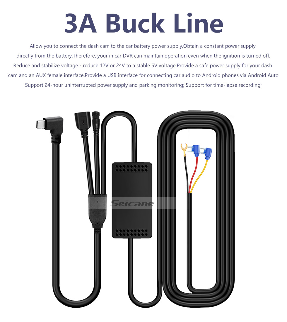 Seicane 3A Buck Line Time Lapse Video Recording for AUX USB 24 Hours Parking Monitoring Car Camera DVR Cable Length accessories
