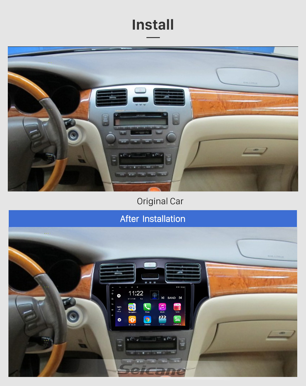 Seicane 2001-2005 Lexus ES300 9 pulgadas Android 8.1 Navegación GPS Reproductor multimedia con 1024 * 600 Pantalla táctil 3G WiFi AM Radio FM Música Bluetooth Enlace USB Espejo Soporte del control del volante DVR OBD2 Cámara de respaldo Seicane 2001-2005 Lexus ES300 9 pulgadas Android 8.1 Navegación GPS Reproductor multimedia con 1024 * 600 Pantalla táctil 3G WiFi AM Radio FM Música Bluetooth Enlace USB Espejo Soporte del control del volante DVR OBD2 Cámara de respaldo