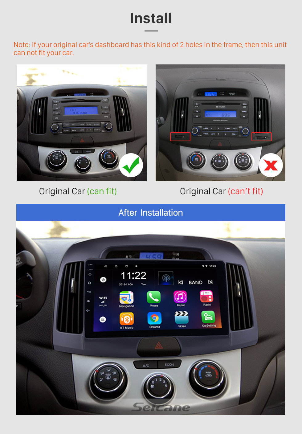 Seicane 9 pulgadas 2007-2011 Hyundai Elantra Android 8.1 Radio Sistema de navegación GPS con Mirror link Bluetooth OBD2 DVR TV digital TPMS Control del volante Seicane 9 pulgadas 2007-2011 Hyundai Elantra Android 8.1 Radio Sistema de navegación GPS con Mirror link Bluetooth OBD2 DVR TV digital TPMS Control del volante