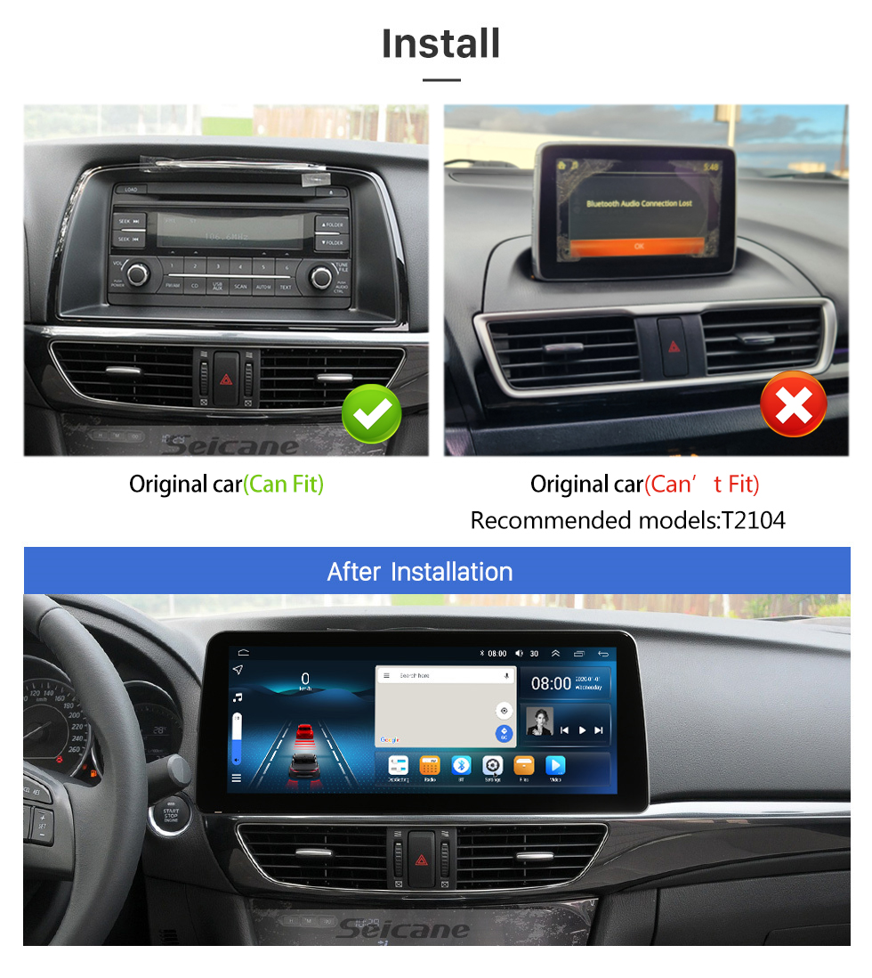 Seicane Android 12.0 de 12,3 polegadas para 2014 2015 2016 Mazda 6 Atenza Rádio Sistema de navegação GPS com tela sensível ao toque HD com suporte para Bluetooth Carplay OBD2